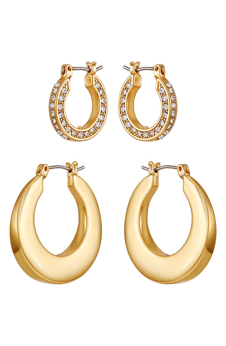 Vince Camuto Set of 2 Hoop Earrings, Main, color, Gold Tone