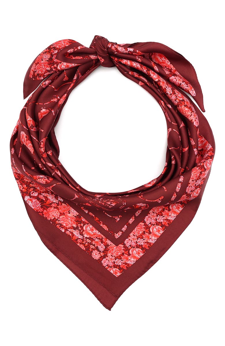 COACH Signature Logo Roese Meadow Square Silk Scarf, Main, color, 