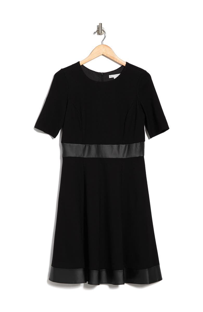 SANDRA DARREN Scuba Crepe Faux Leather Paneled Dress, Alternate, color,