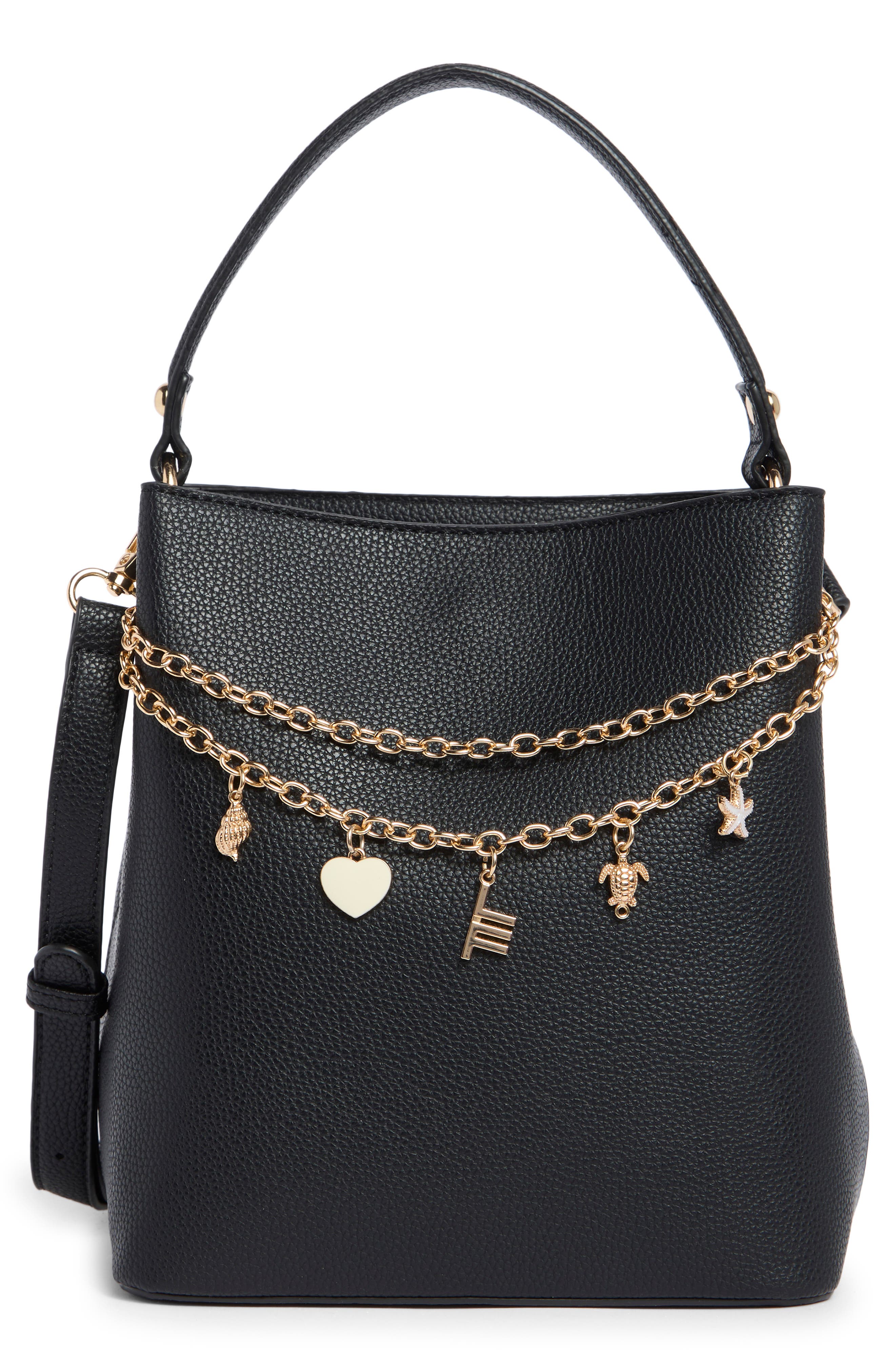 Pebbled Faux Leather Bucket Crossbody Bag, Main, color, BLACK