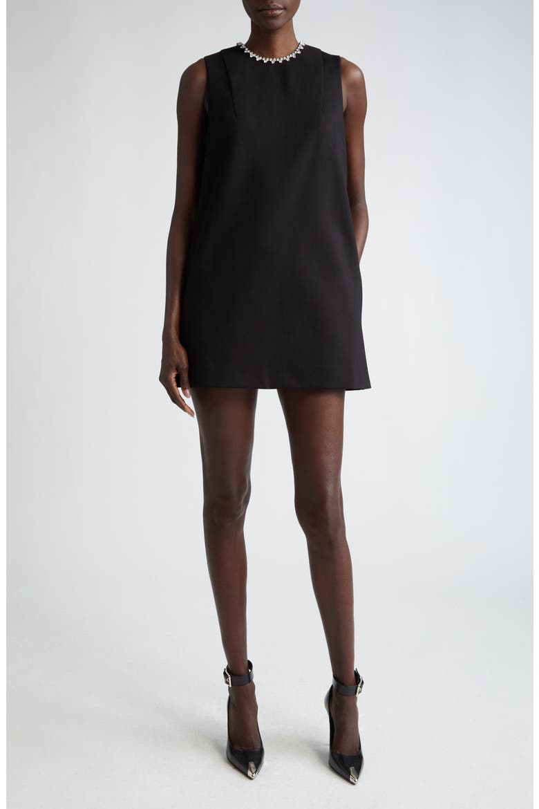 Crystal Heart Back Cutout Ponte Minidress, Main, color, BLACK