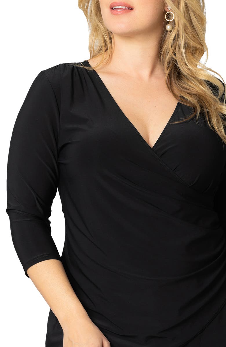 Kiyonna Faux Wrap Top, Alternate, color, Black