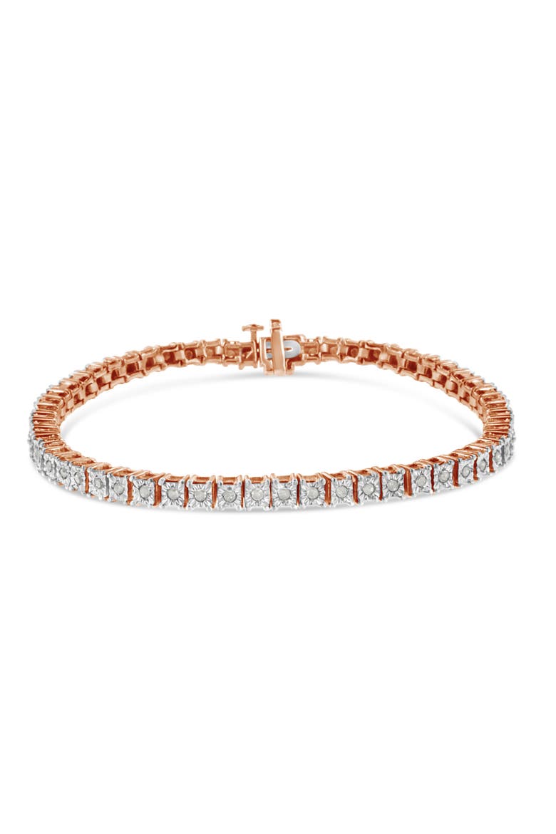 Silver 1.0 Ctw Rustic Diamond Square Frame Miracle-Set Tennis Bracelet, Alternate, color, Rose Gold over Silver
