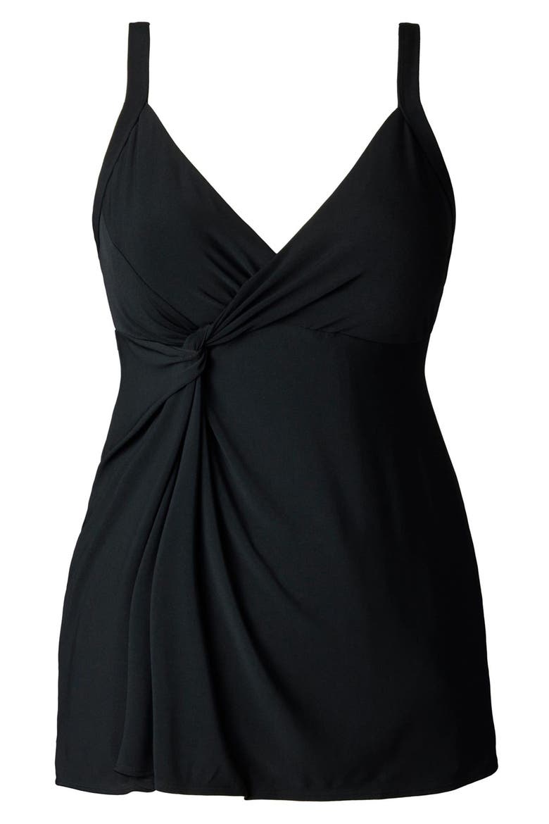 Twist Front Long Torso Swim Dress, Alternate, color, Black
