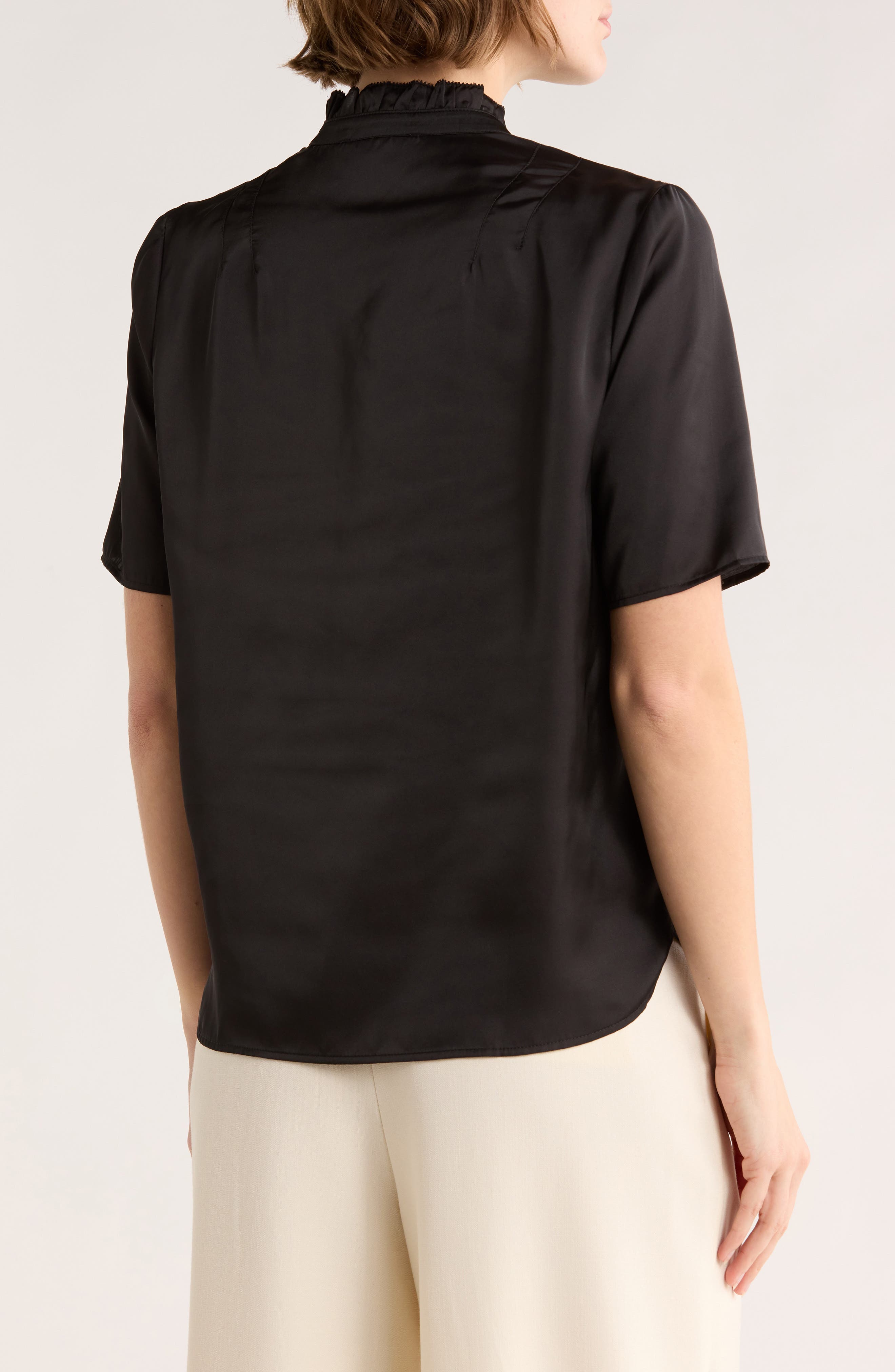 Ruffle Split Neck Short Sleeve Top - image 2