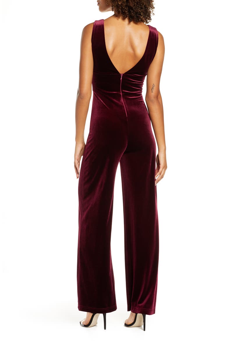 Kiss Me at Midnight Velvet Jumpsuit, Alternate, color, BURGUNDY