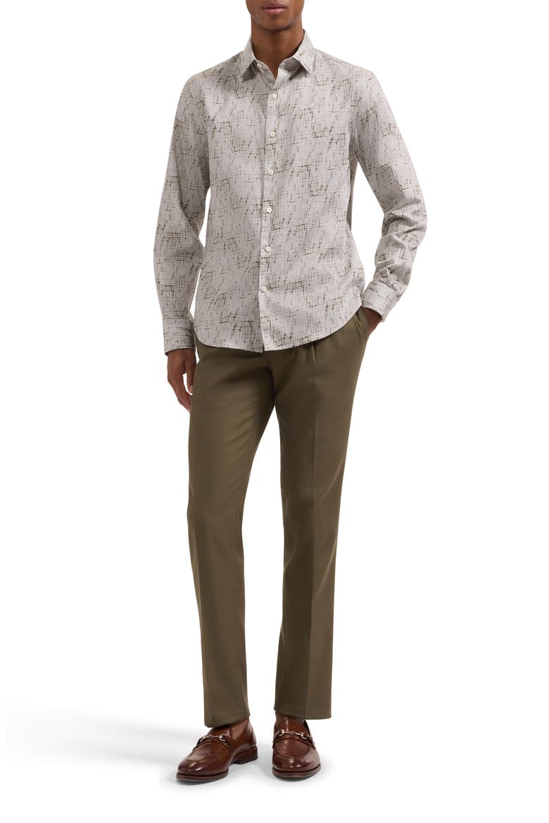 Julian Shaped Fit Abstract Geo Print Stretch Cotton Button-Up Shirt, Alternate, color, KHAKI