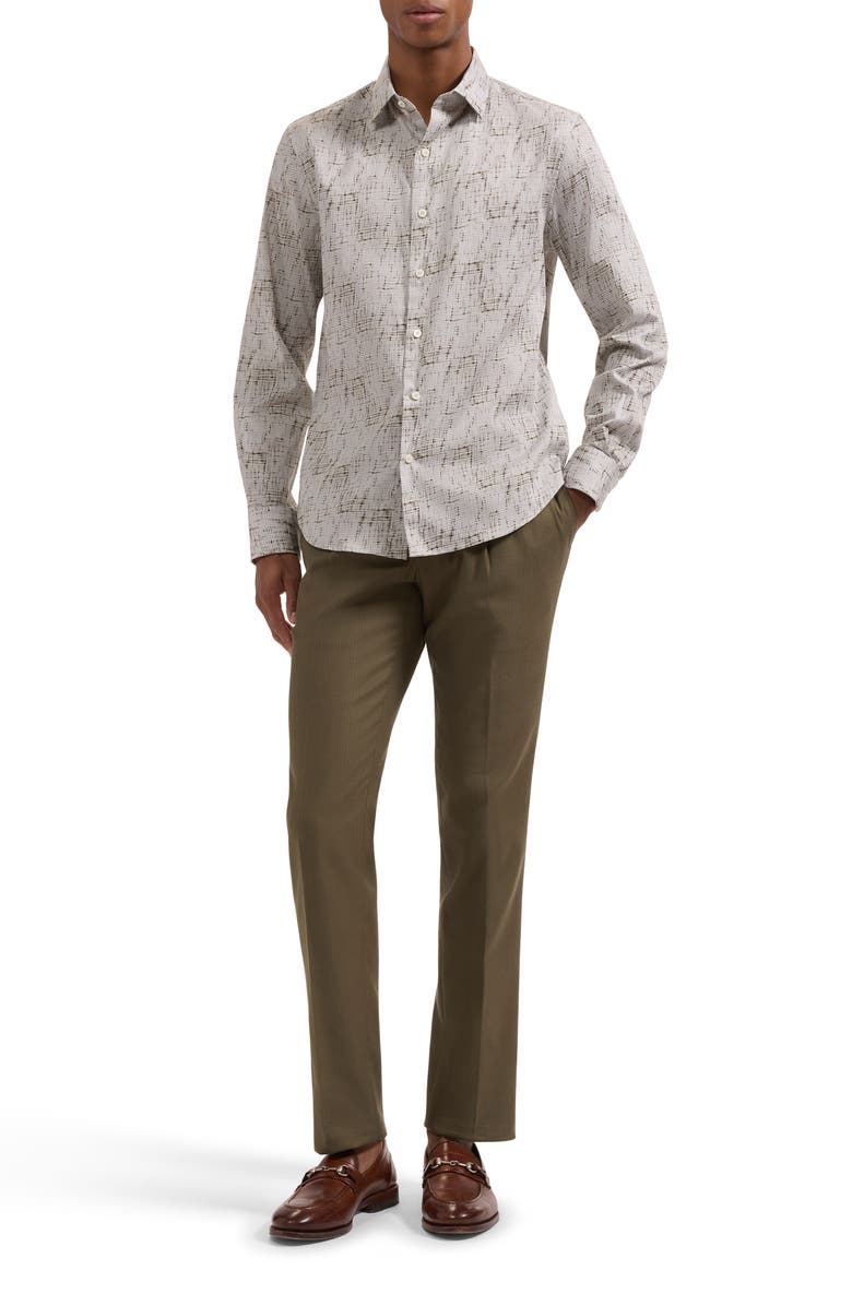 Bugatchi Julian Shaped Fit Abstract Geo Print Stretch Cotton Button-Up Shirt, Alternate, color, Khaki