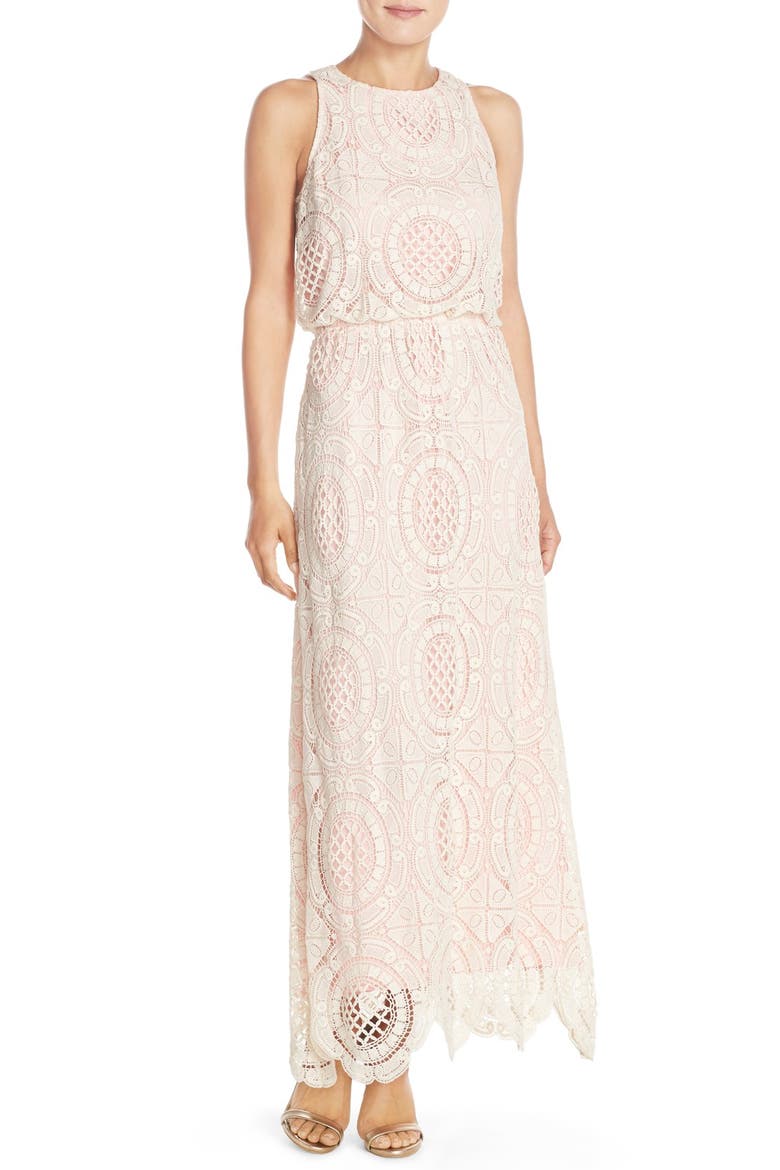 Lace Blouson Maxi Dress, Main, color, BEIGE
