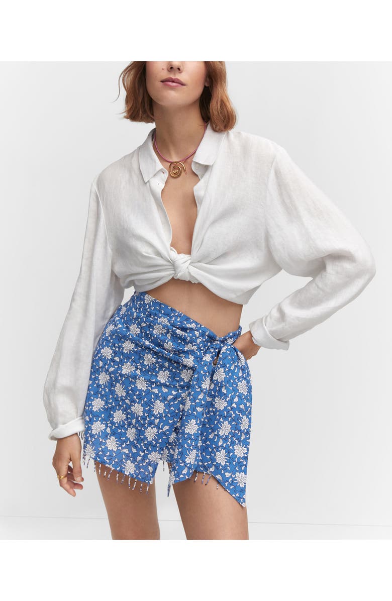 MANGO Print Beaded Miniskirt, Alternate, color, Blue