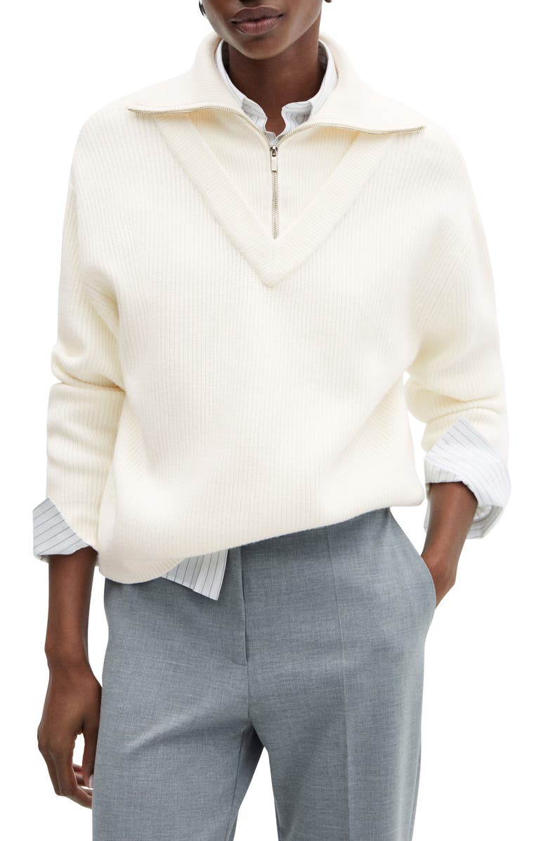 MANGO Rib Half Zip Sweater, Main, color,