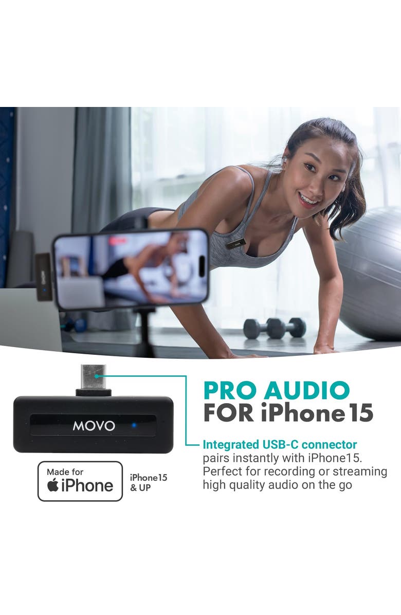MOVO Wireless Mini USB-C Wireless Microphone for iPhone 15 and up, Alternate, color, Black