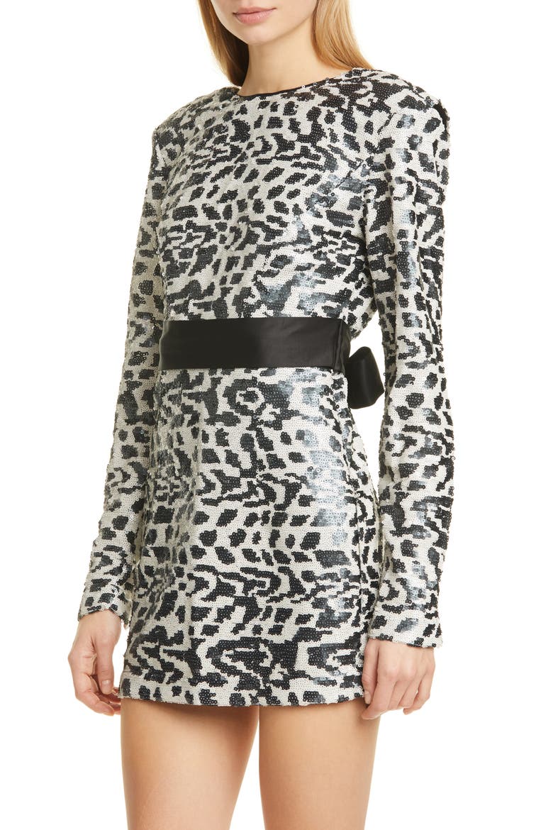 Wanda Long Sleeve Sequin Minidress, Alternate, color, RAVEN
