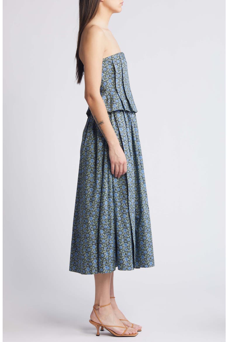 Floral Ditsy Pintuck Peplum Strapless Midi Dress, Alternate, color, PICNIC NIGHT