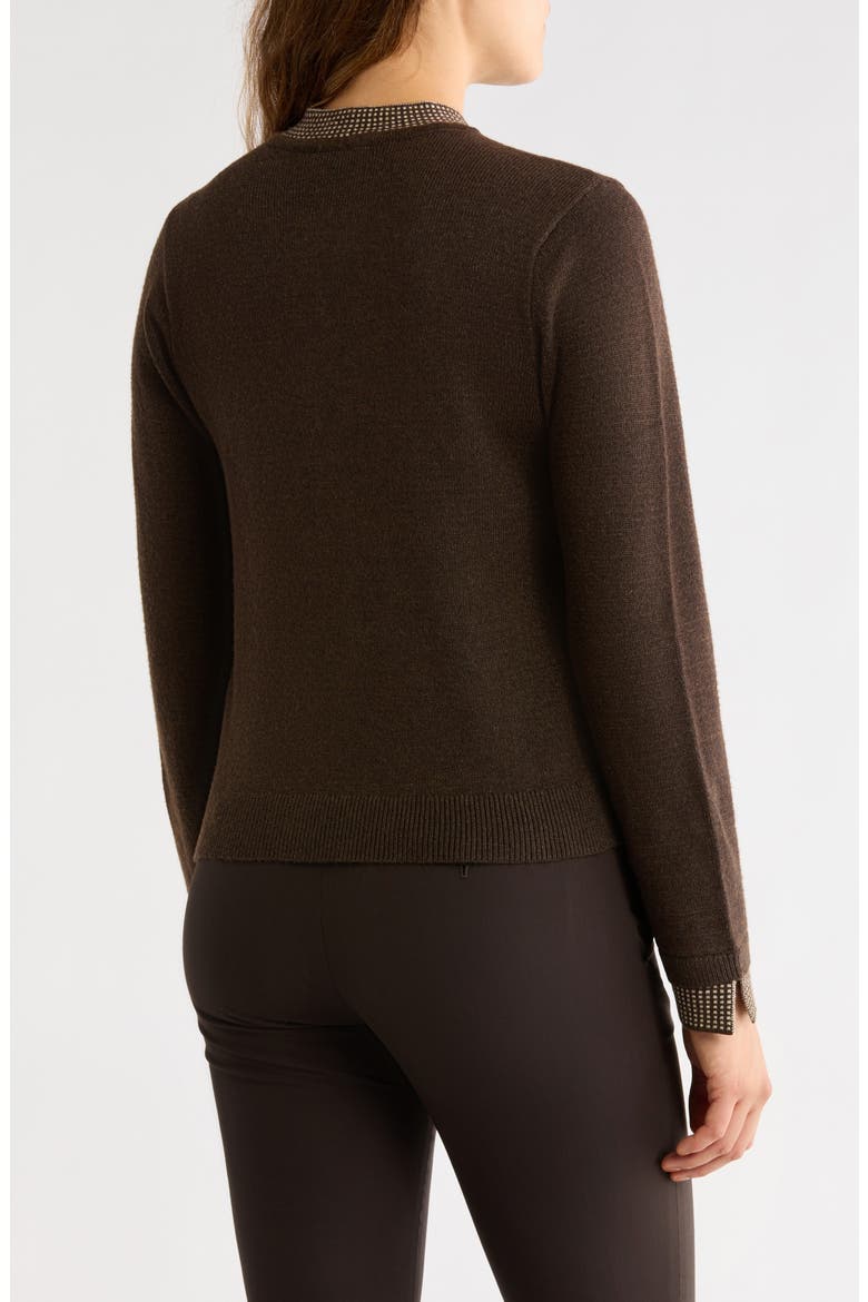 Contrast Tie Crewneck Sweater, Alternate, color, HEATHER DARK BROWN/ OATMEAL