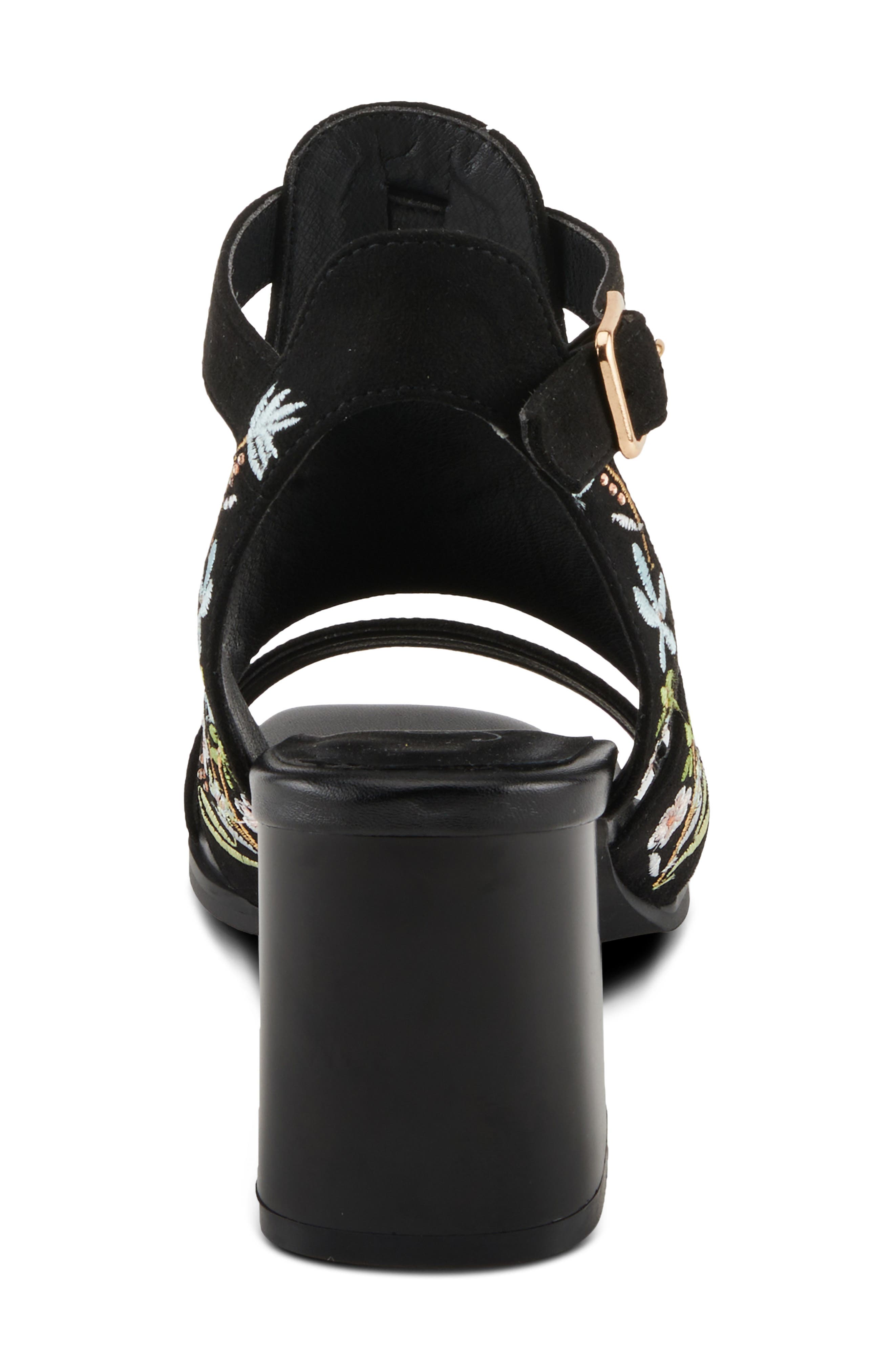 AZURA BY SPRING STEP Romantic Floral Embroidered Sandal, Alternate, color, Black