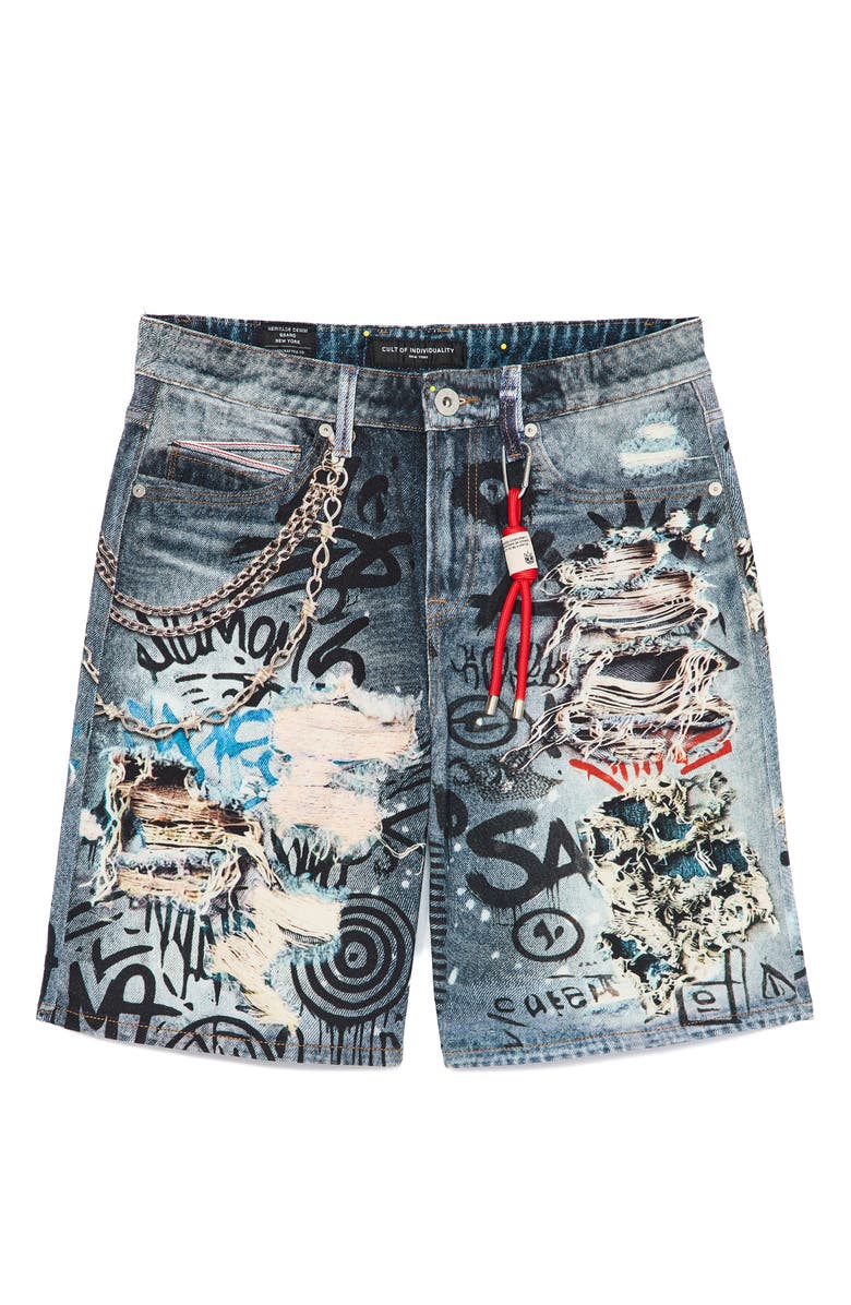 Cult of Individuality Grunge Distressed Denim Shorts, Alternate, color, Digital