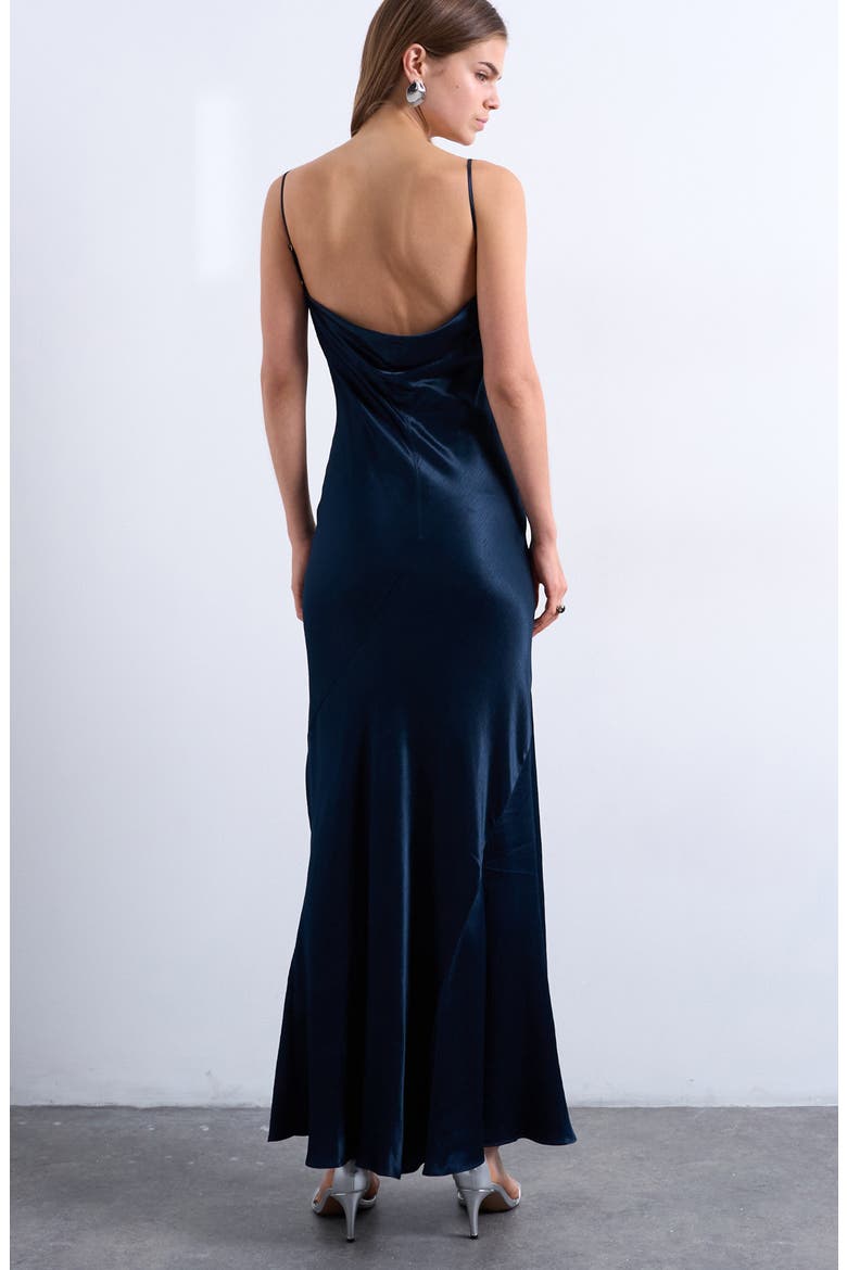 Folded Neck Satin Slip Maxi Dress, Alternate, color, NAVY