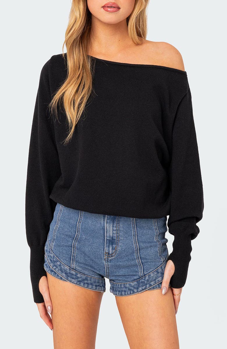 EDIKTED Oversize Off the Shoulder Sweater, Main, color, Black