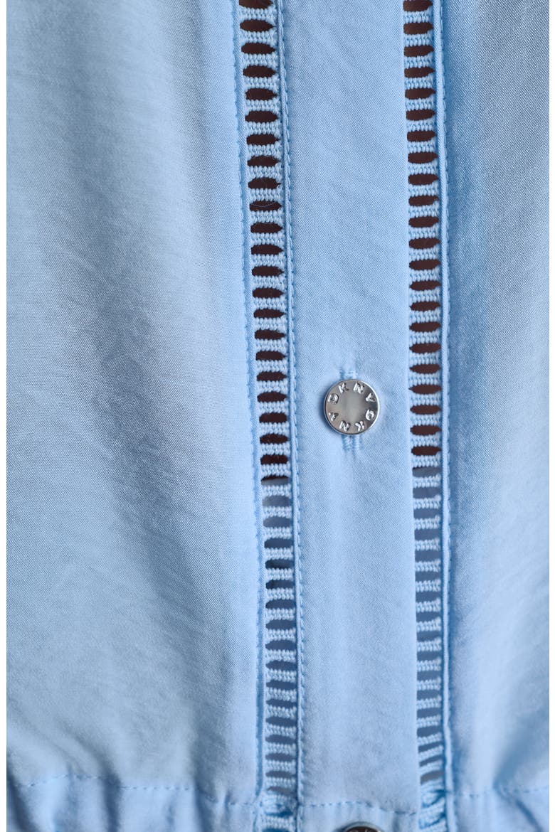 Ladder Lace Detail Short Sleeve Button-Up Shirt, Alternate, color, LIGHT BLUE