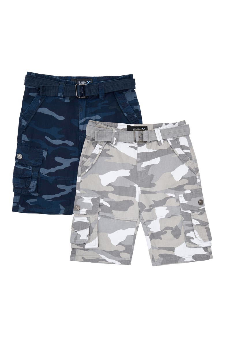 Kids' 2-Pack Belted Twill Cargo Shorts, Main, color, WHITE CAMO/ NAVY CAMO
