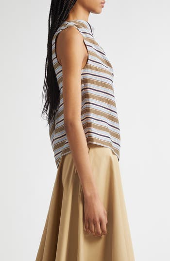 Lota Stripe Side Drape Sleeveless Top