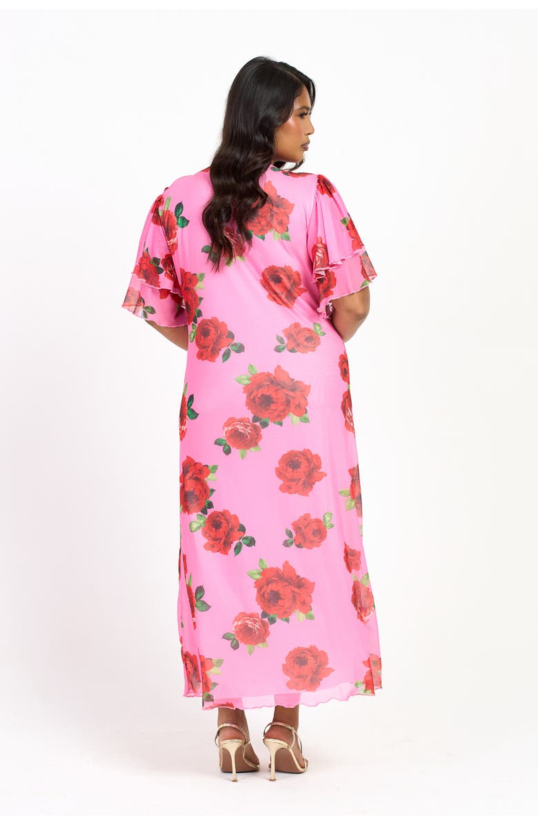 FASHION-SZN CURVE Flutter Sleeve Tie Front Midi Dress, Alternate, color, Pink