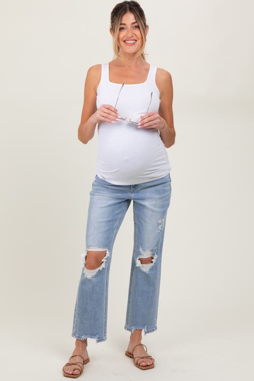 Pinkblush Distressed Cutout Maternity Straight Leg Ankle Jeans In Blue