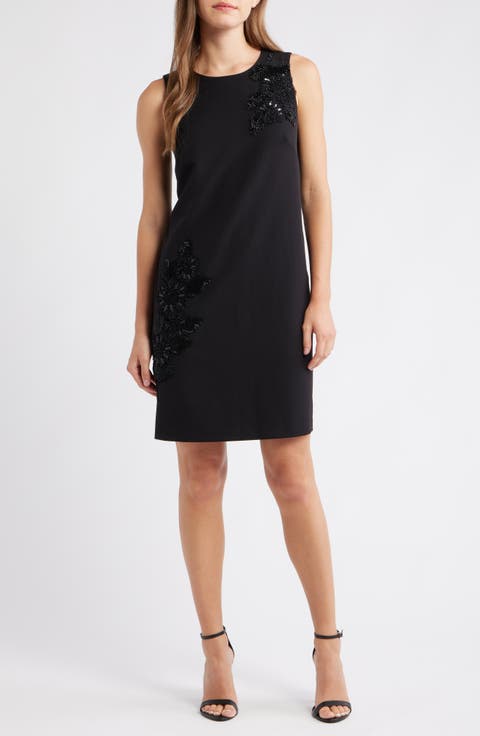 Floral Beaded Sleeveless Shift Dress