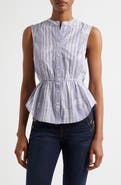 Ramy Brook Kezia Sleeveless Metallic Mixed Media Peplum Button-Up Shirt