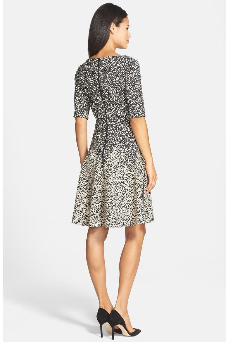 Print Ponte Fit & Flare Dress, Alternate, color, TAN/ BLACK