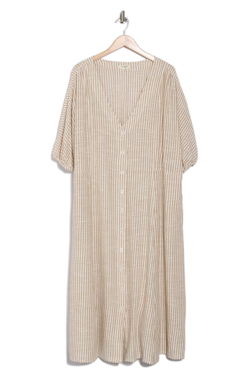 MAX STUDIO Yarn Dye Puff Sleeve Maxi Dress, Alternate, color, Beige/ Off White Awning Stripe