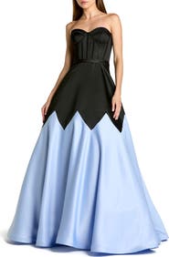 Mac Duggal Corset Strapless Sweetheart Colorblock Satin Ball Gown
