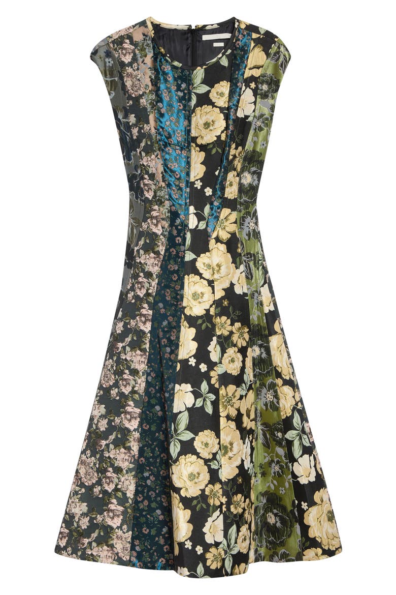 Mixed Floral Jacquard Dress, Main, color, BLACK / YELLOW MULTI