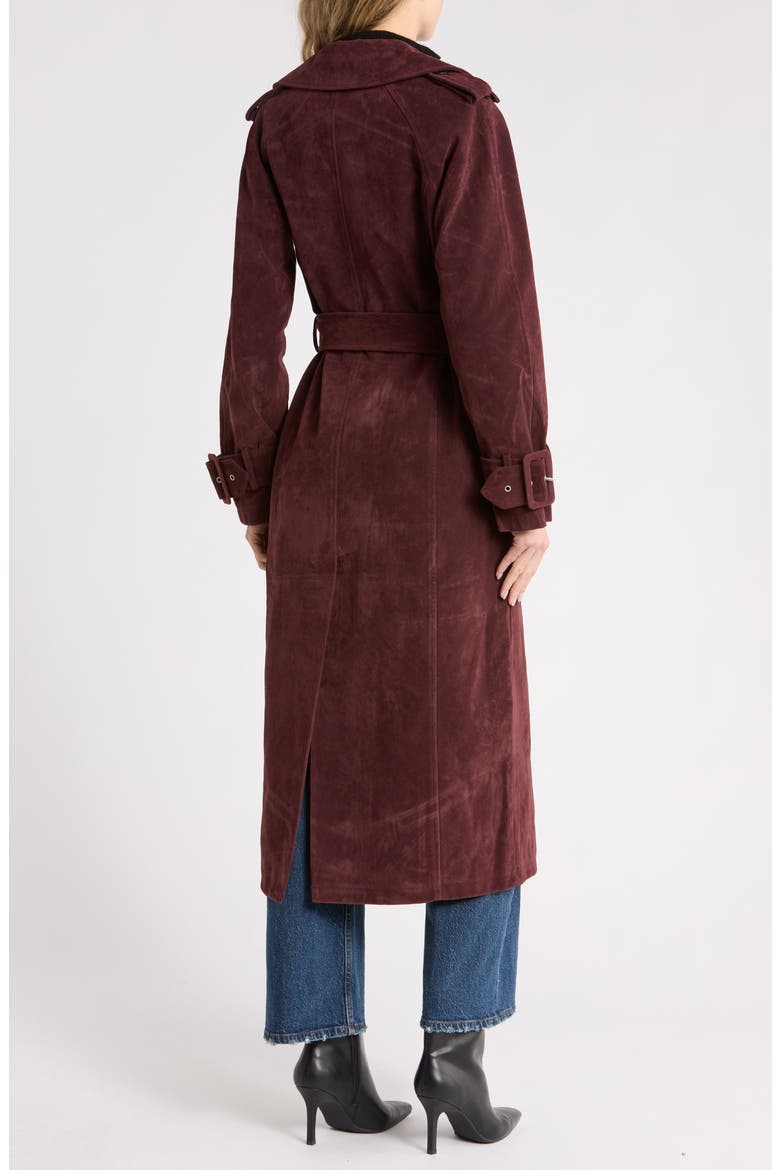 Faux Suede Double Breasted Midi Trench Coat, Main, color, BLACKBERRY