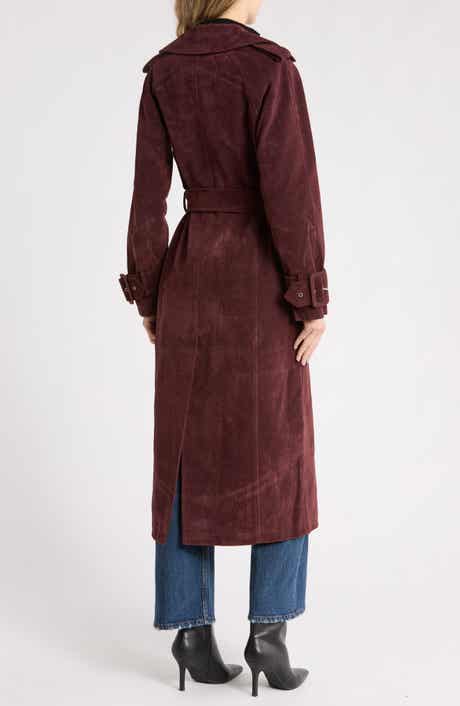 Faux Suede Double Breasted Midi Trench Coat
