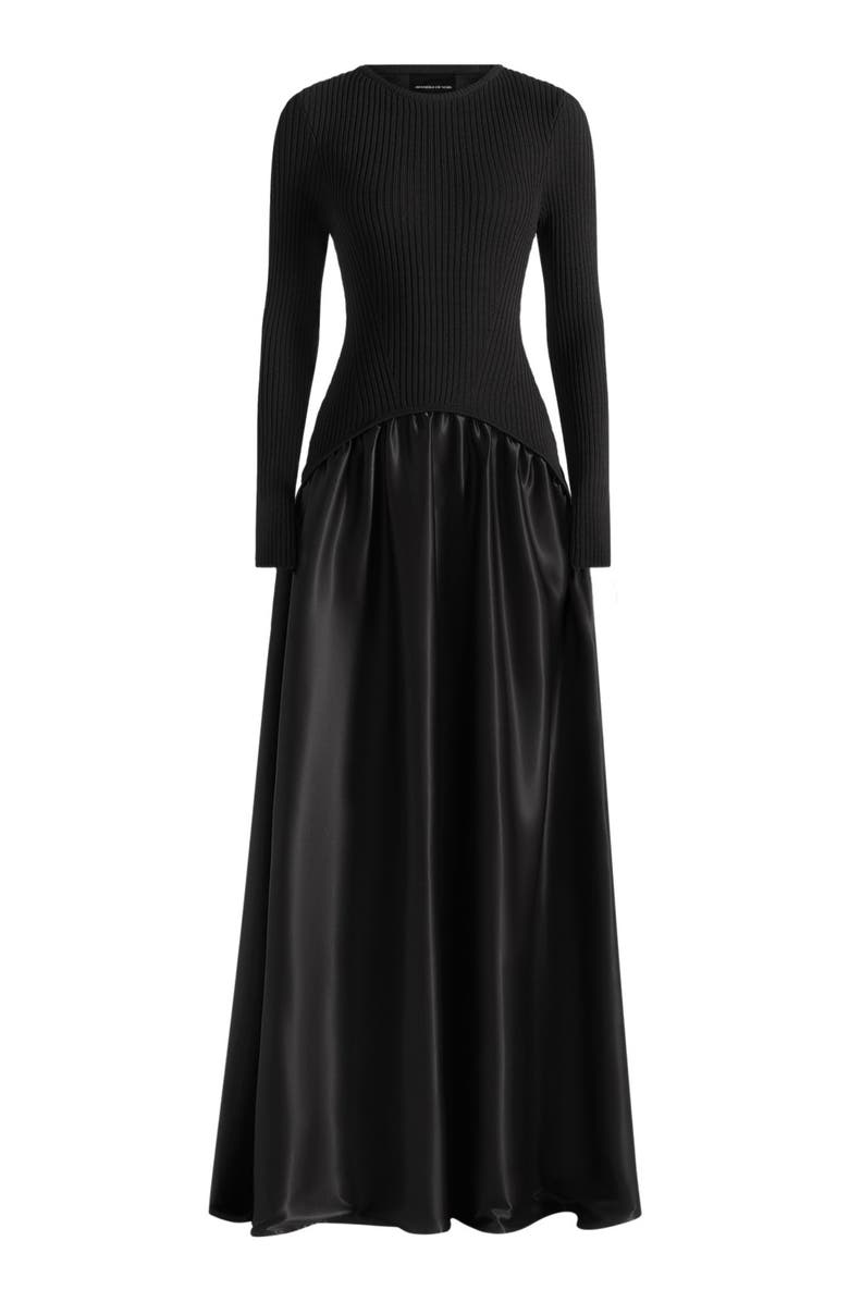 Manière De Voir Adeline Knit & Satin Curved Hem Maxi Dress, Alternate, color, Black