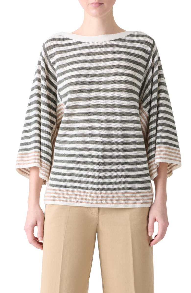 Akris punto Stripe Virgin Merino Wool Sweater, Main, color, Cream-Beige-Khaki