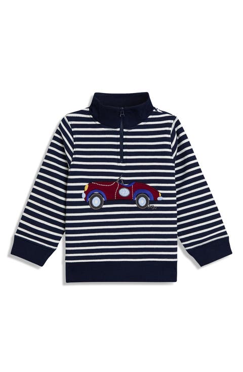 Kids' Classic Car Appliqué Stripe Cotton Quarter Zip Sweatshirt (Toddler & Little Kid)