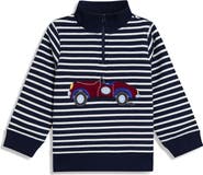 JOJO MAMAN BEBE Kids' Classic Car Appliqué Stripe Cotton Quarter Zip Sweatshirt