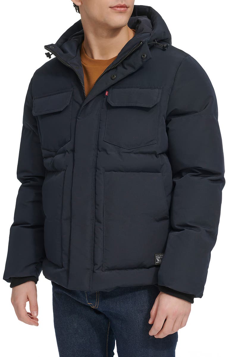 Levi's Water Resistant Hooded Quilted Puffer Jacket, Alternate, color, Navy