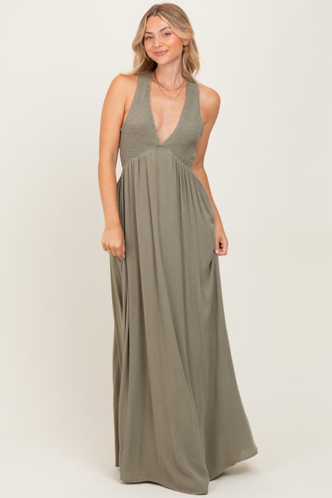 Deep V-Neck Cross Back Maxi Dress