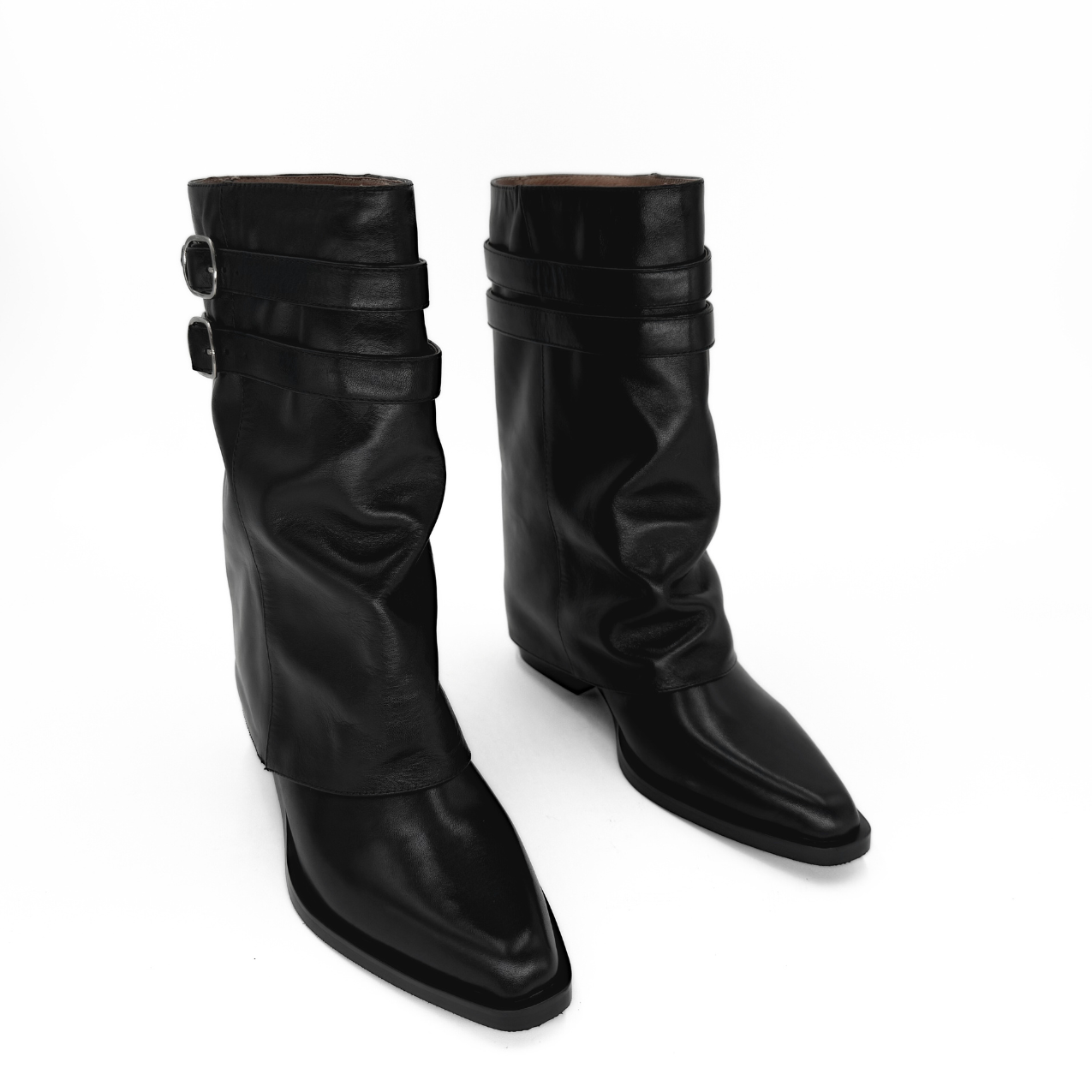 Amie Rafa Alma Foldover Leather Boots, Alternate, color, Black