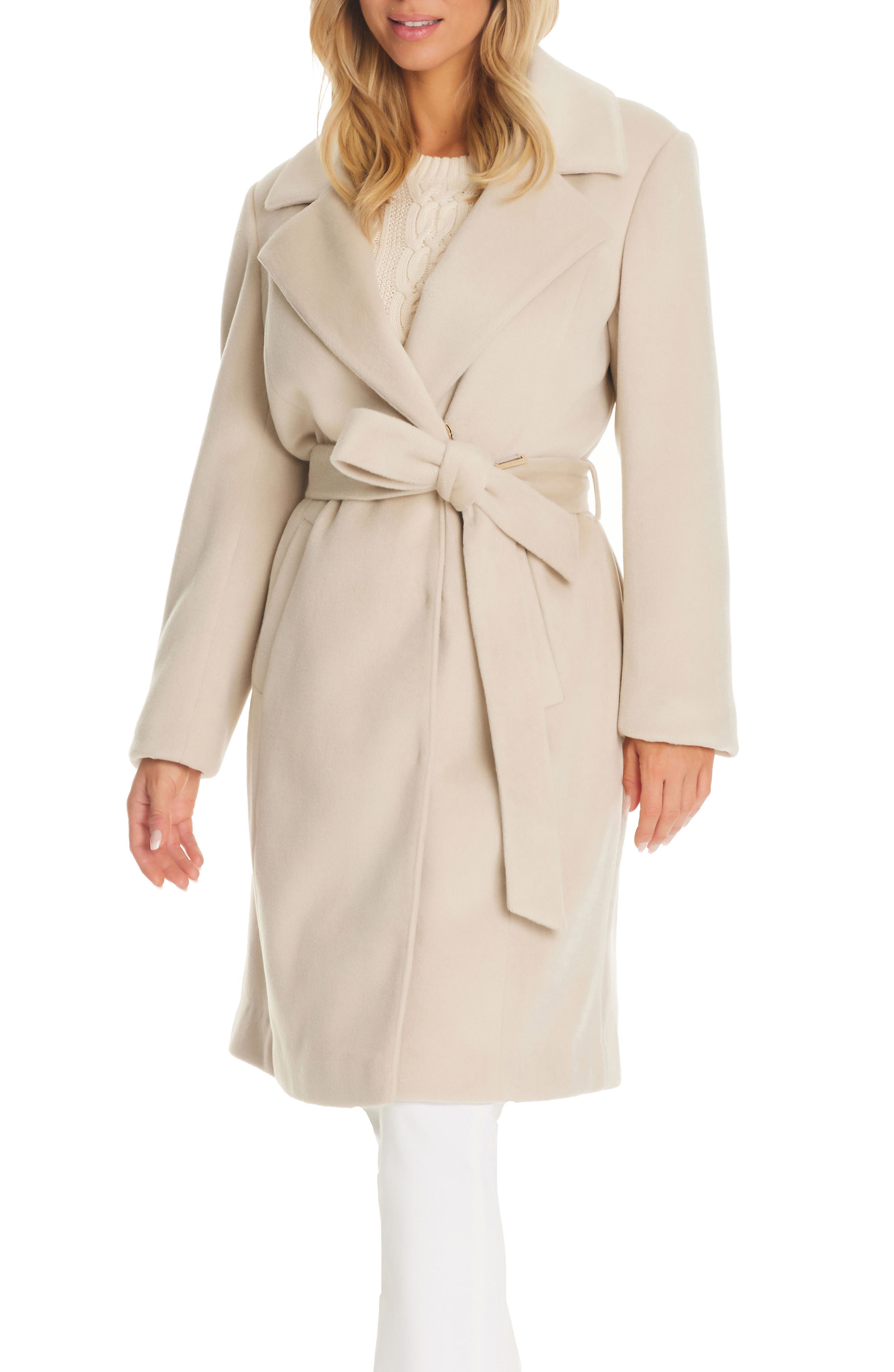 Vince Camuto Belted Coat with Removable Faux Fur Collar