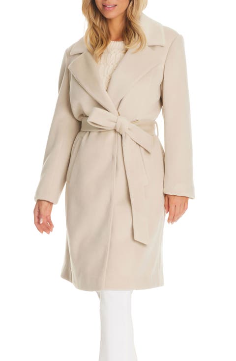 Belted Coat with Removable Faux Fur Collar