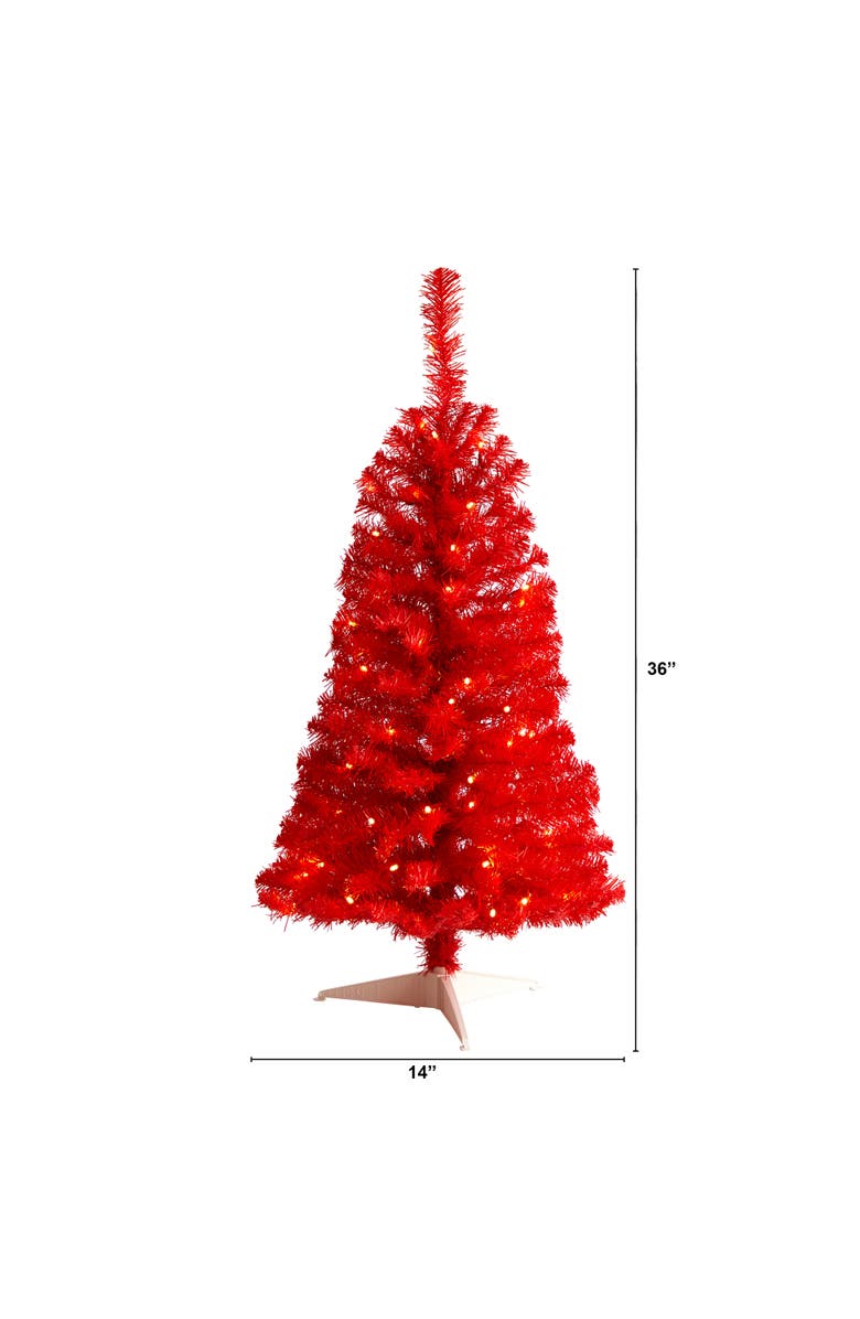 NEARLY NATURAL 3-ft Red Artificial Christmas Tree with 50 LED Lights and 118 Bendable Branches, Alternate, color, 