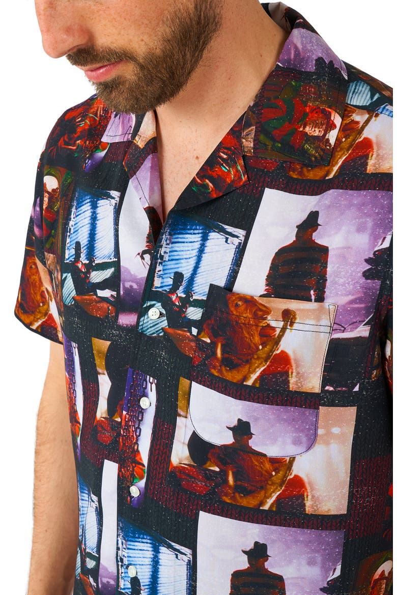 Nightmare on Elm Street Short Sleeve Button-Up Shirt, Alternate, color, BLACK