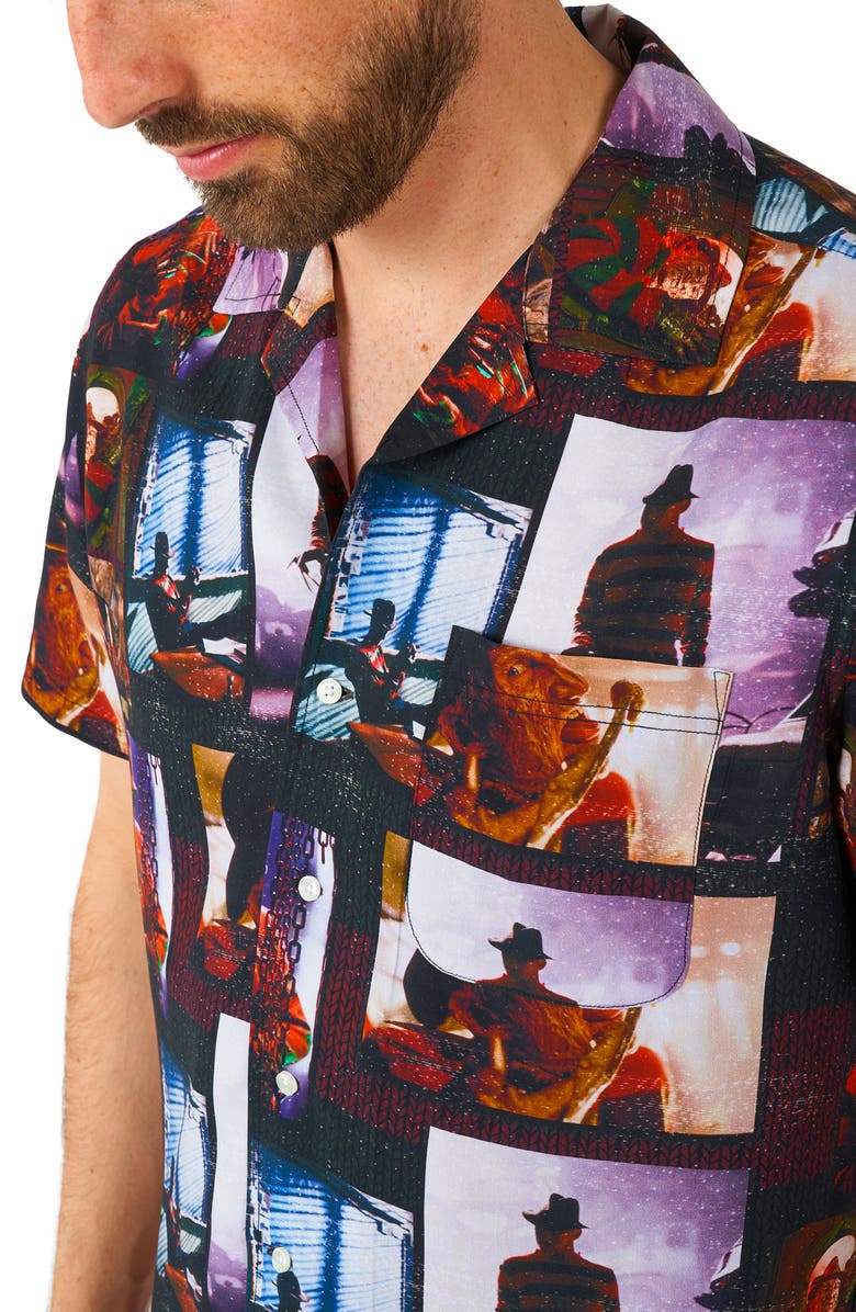OppoSuits Nightmare on Elm Street Short Sleeve Button-Up Shirt, Alternate, color, Black