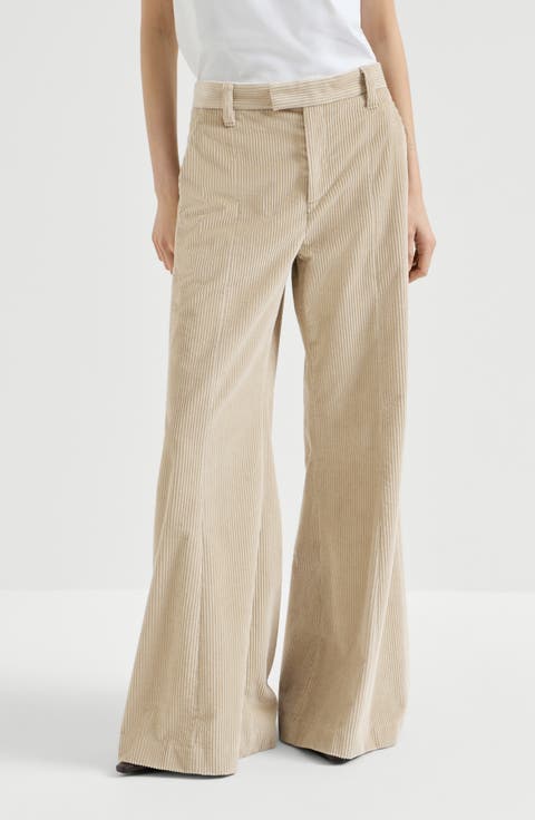 Cotton corduroy wide flare trousers with monili