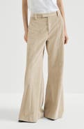 Brunello Cucinelli Cotton corduroy wide flare trousers with monili